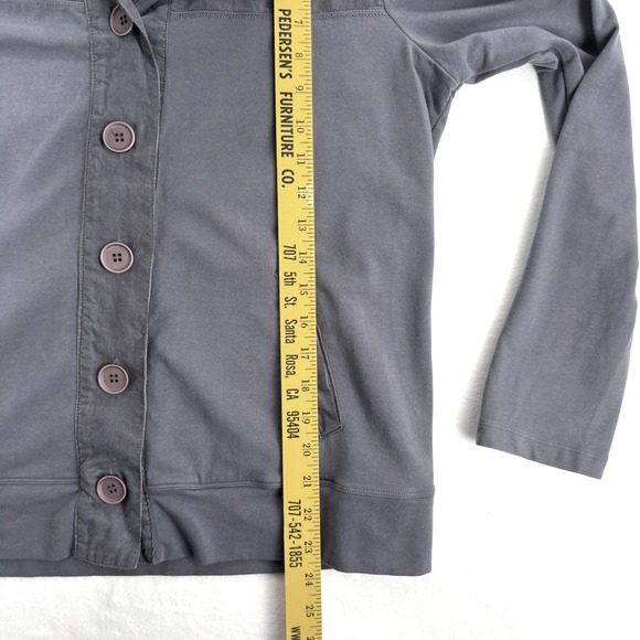 Hot Cotton Button Front Hooded Shacket Women's Size S Gray Lagenlook Tunic Boho - Picture 9 of 9